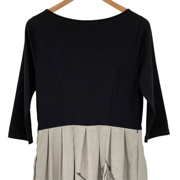 eShakti Mixed Media Midi Dress Cardinal Landscape Black Gray Women Large 12 - Picture 5 of 8